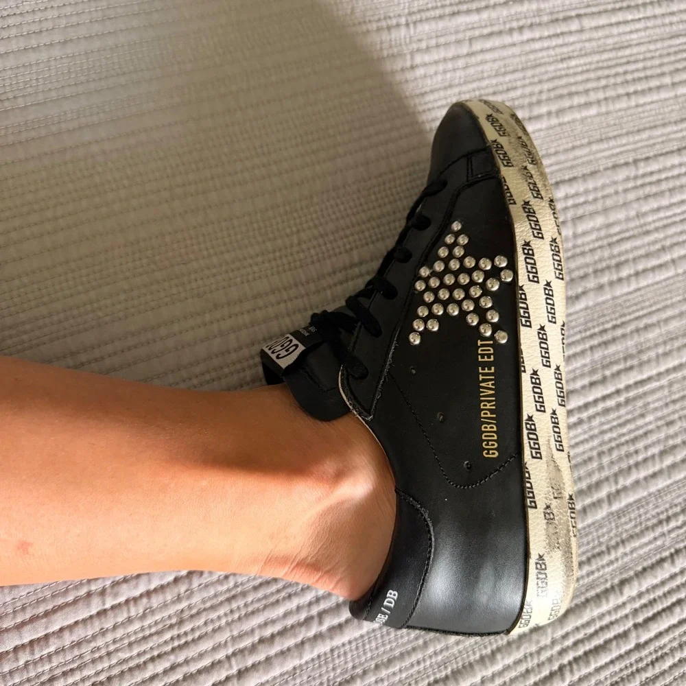 Golden Goose Super-Star Black Leather Studded Star‎ Private Edition Sneakers 35